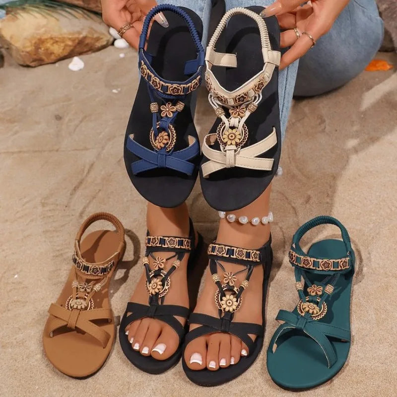 Women's Flower Beaded Bohemian Flat Sandals | Beach Summer Bohemian Flat Sandals Axl