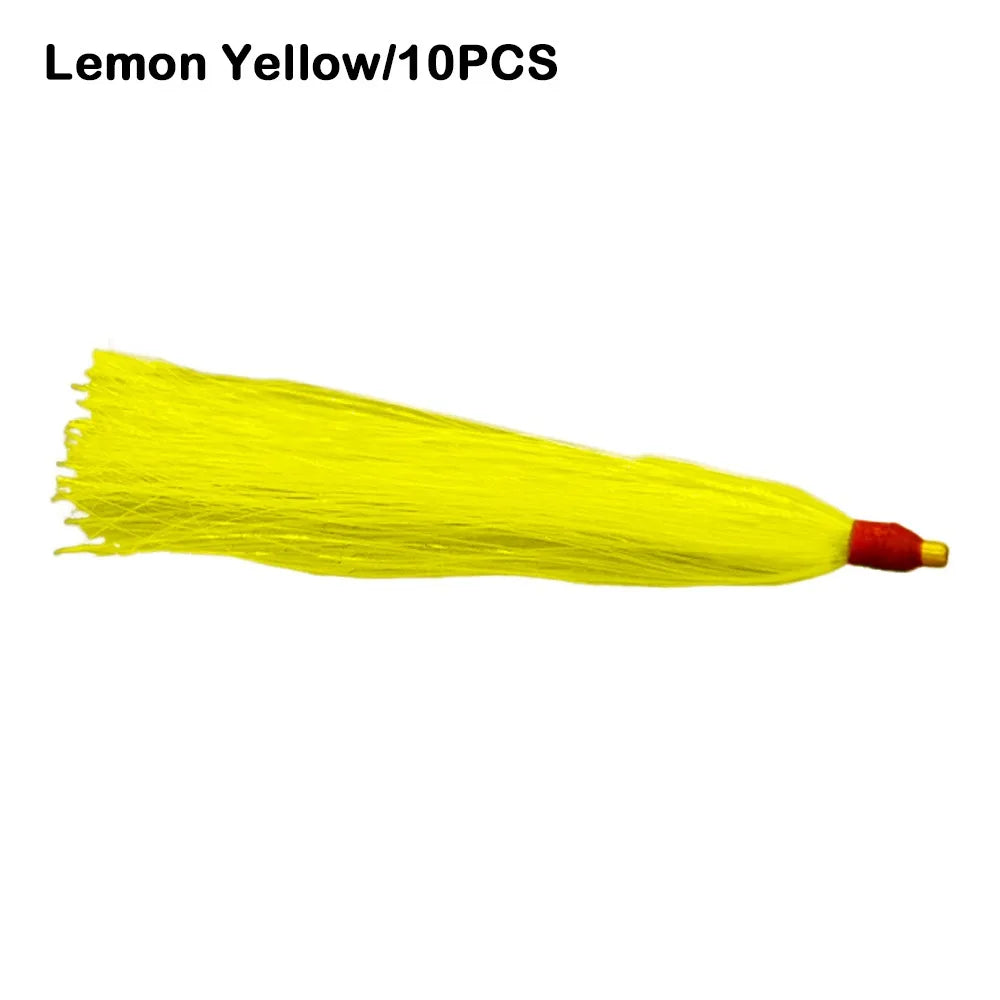 10-Piece Bucktail Teaser Jig Lures – Flash Skirt Bait Fishing Kit Fishing Lure Kit Axl Lemon Yellow