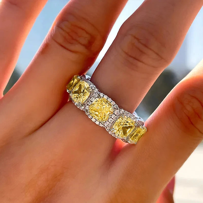 Huitan Yellow Cubic Zirconia Women's Ring – Silver Wedding Band Fashion CZ Ring Axl Q841 6