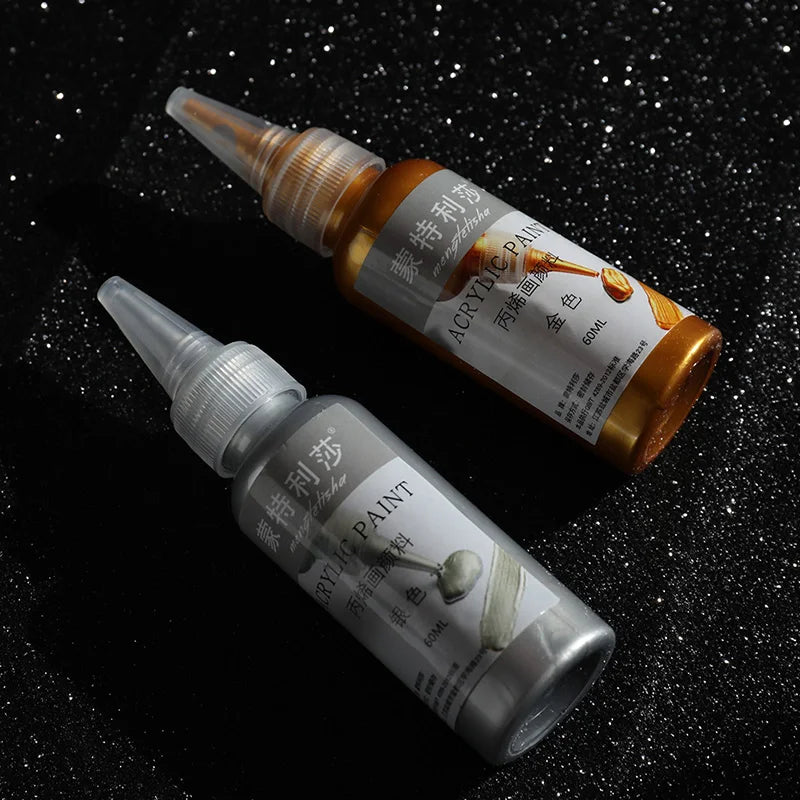 60ml Metallic Acrylic Paint – Gold, Silver & Copper DIY Pigment Acrylic Craft Paint Axl