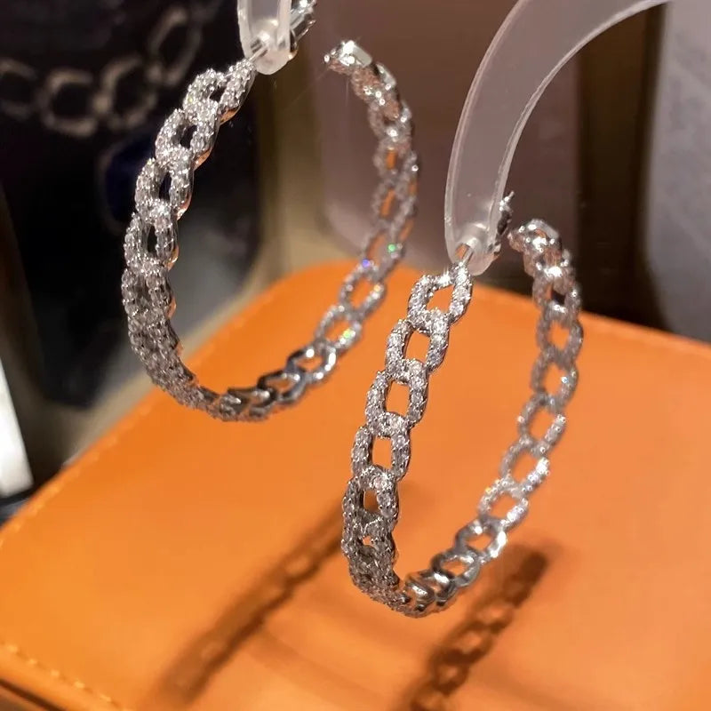 Huitan Cubic Zirconia Chain Loop Drop Earrings – Silver Drop Earrings Axl