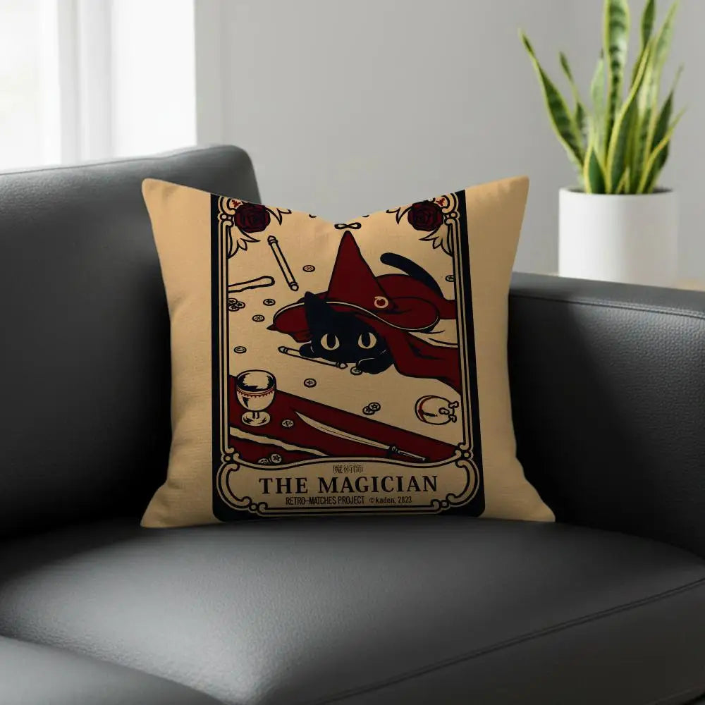 Tarot Cat Linen Cushion Cover – Sofa, Bed & Chair Décor Linen Cushion Cover Axl White3 60X60cm