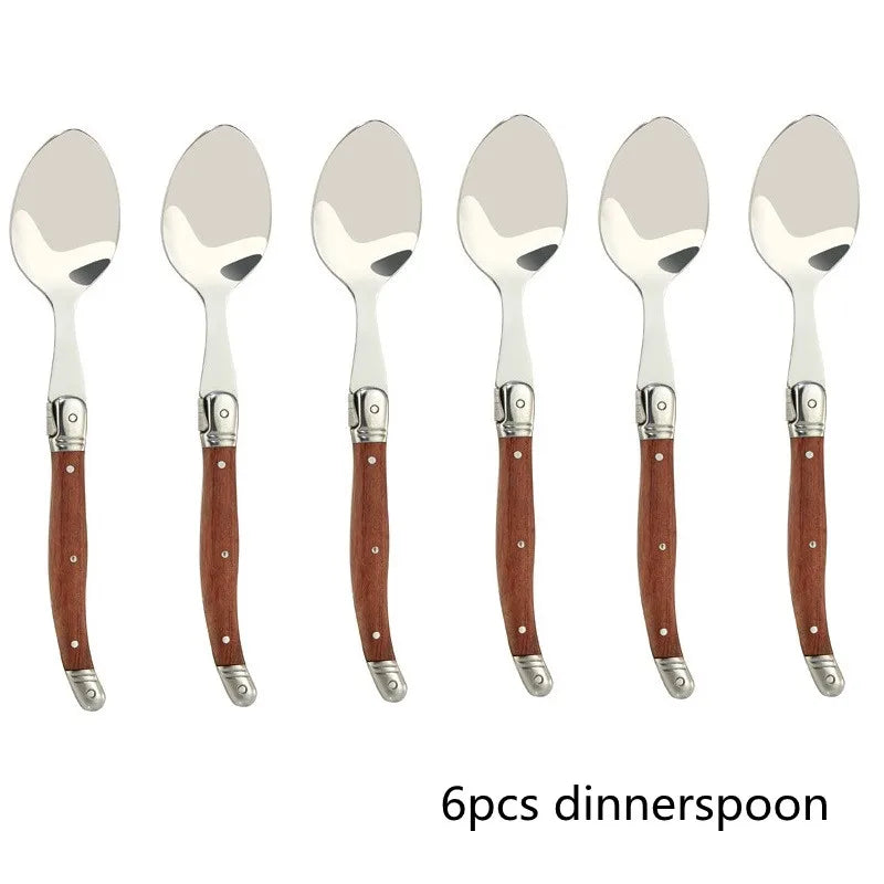 6-Piece Laguiole-Style Cutlery Set – Wood Handle Forks & Spoons Flatware Cutlery Set Axl 6pcs dinner spoon