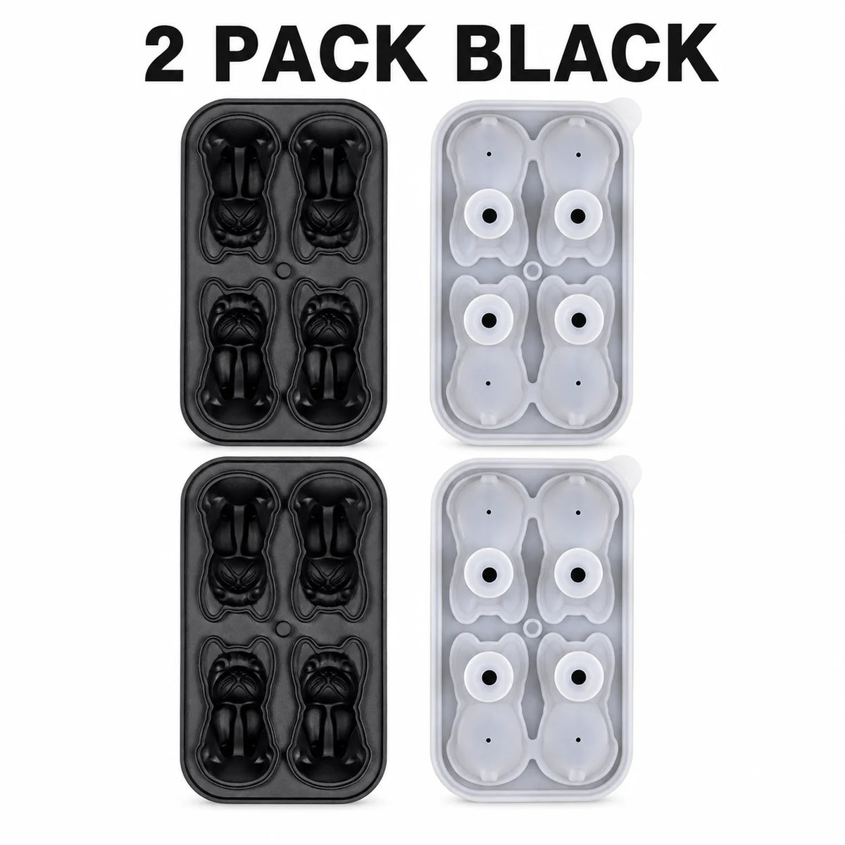 French Bulldog Silicone Ice Cube Mold – 4-Hole Tray & Funnel Silicone Ice Cube Mold Axl 2 Pack Black