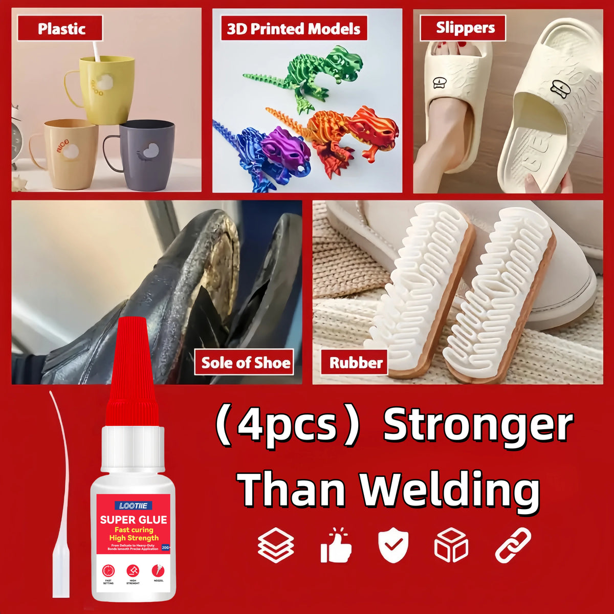 4-Pack Fast Bonding Glue – 10s Instant Adhesive for Multi-Surface Instant Adhesive Axl
