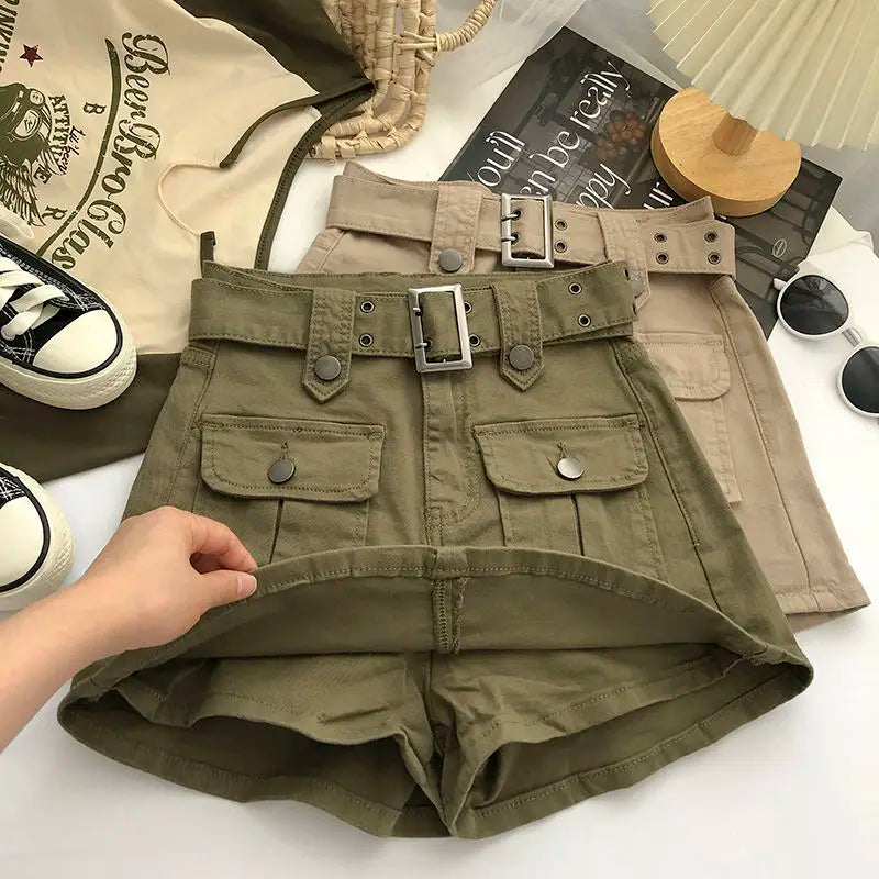 Women's Y2K High-Waist Cargo Skort – A-Line Skirt Shorts Skirt Shorts Skort Axl