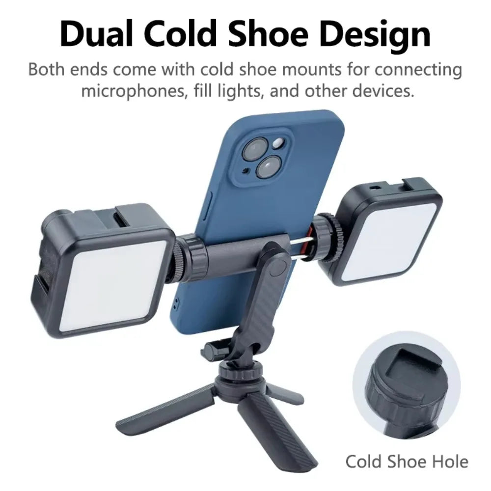 360° Phone Tripod Mount with Dual Cold Shoe | Universal Holder Phone Tripod Mount Axl