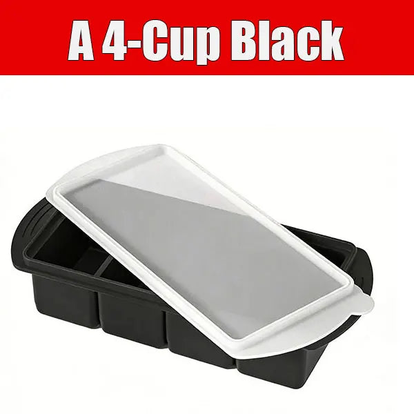 Silicone Food Freezer Mold – 4-Cup Portion Tray with Lid Silicone Freezer Tray Axl A 4-Cup Black