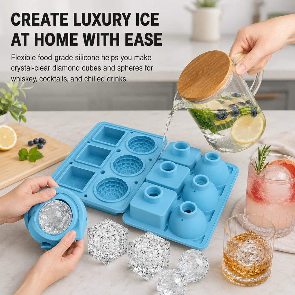 3D Diamond Silicone Ice Cube Tray 6 Cavity – Whiskey & Cocktails Silicone Ice Cube Tray Axl