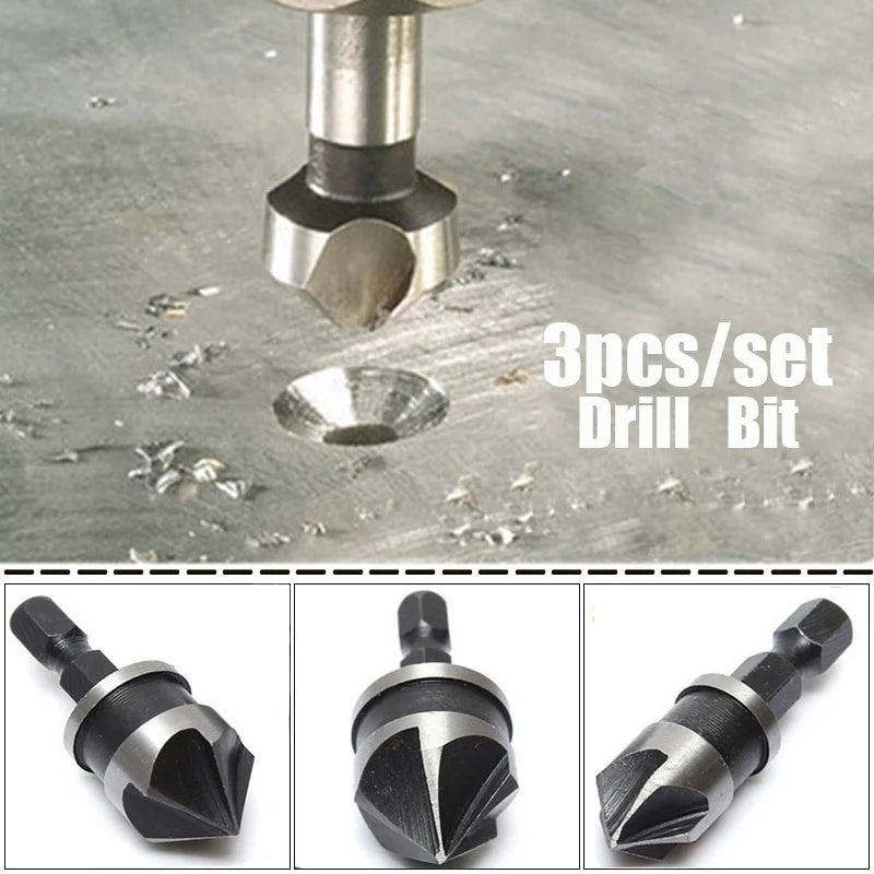 3-Pc Hex Countersink Drill Bit Set – Wood & Metal Quick Change Countersink Drill Bit Set Axl