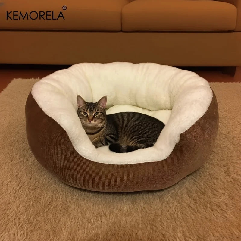 KEMORELA Plush Pet Bed with Backrest – Cat & Small Dog Bed Plush Pet Bed Axl