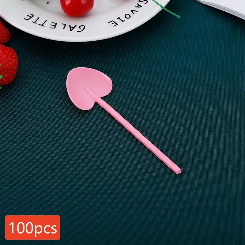 100 Heart Shaped Disposable Spoons – Colorful Party Dessert Disposable Party Spoons Axl A4