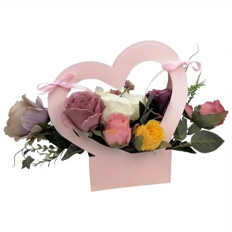 10-Pack Heart-Shaped Flower Tote Bags – Pink Florist Gift Carrier Florist Gift Bags Axl