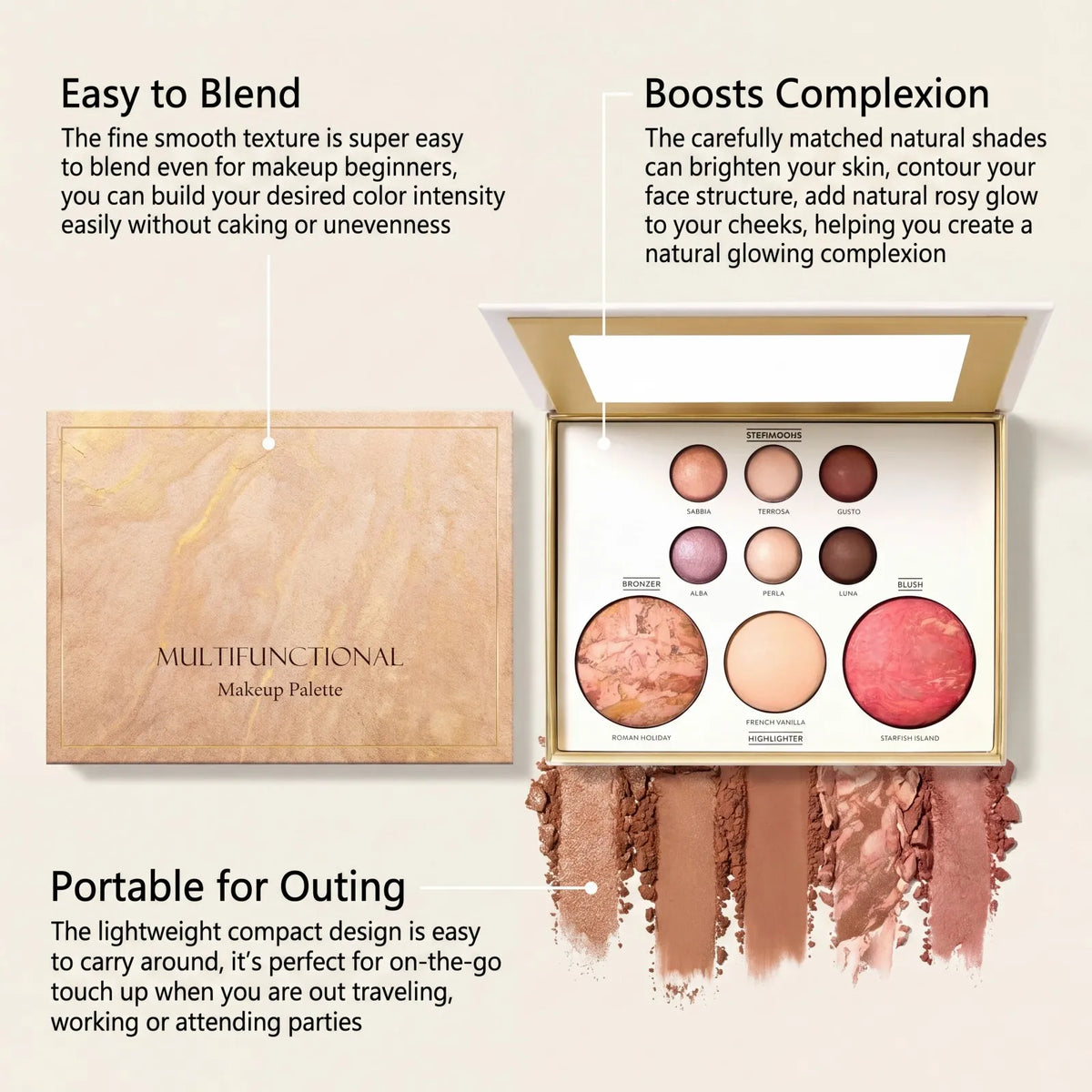 Gilded All-in-One Makeup Palette – Eyeshadow, Bronzer, Blush Makeup Palette Axl
