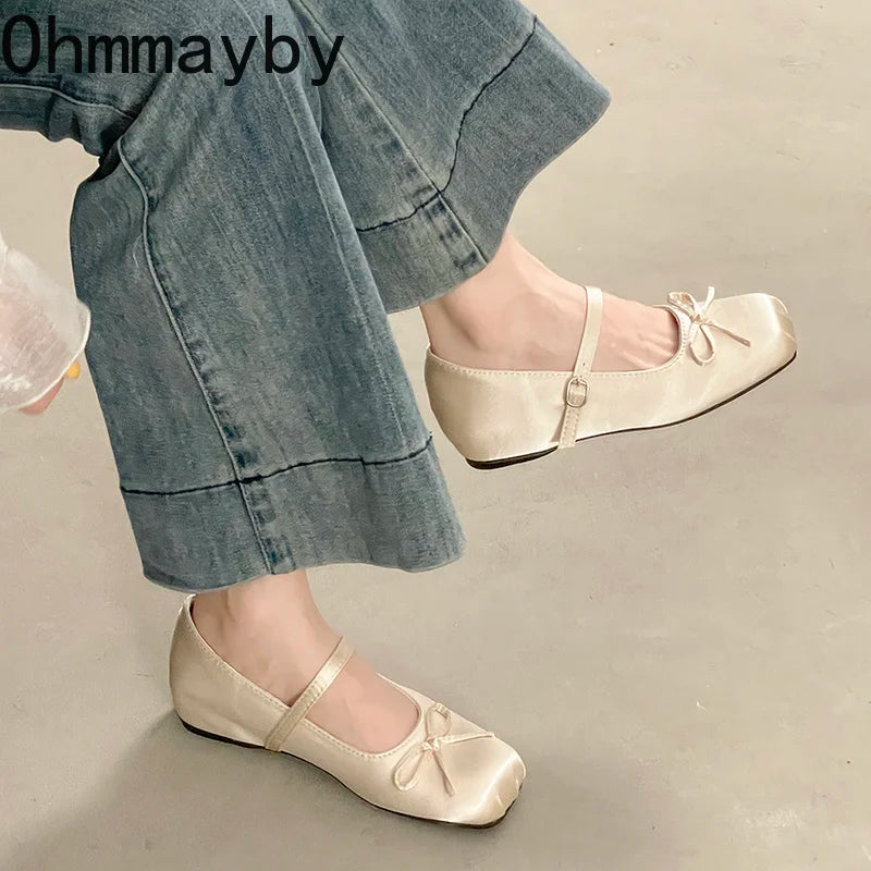 Satin Butterfly-Knot Mary Jane Pumps | Square Toe Buckle Strap Mary Jane Pumps Axl