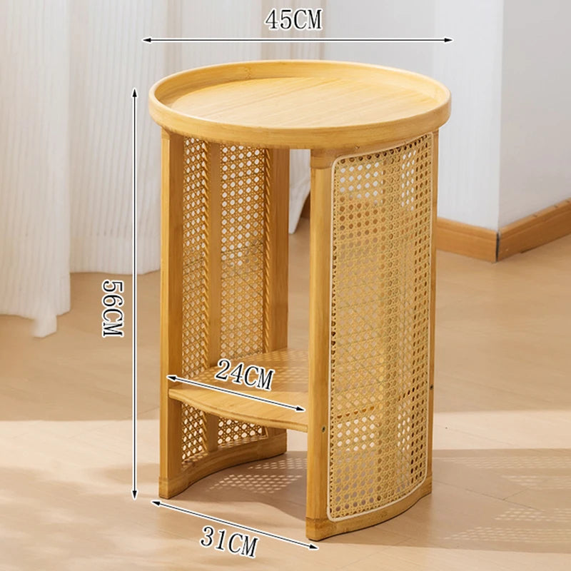 Round Bamboo Coffee Table with Storage Shelf | Japanese Style Bamboo Coffee Table Axl Wood color large