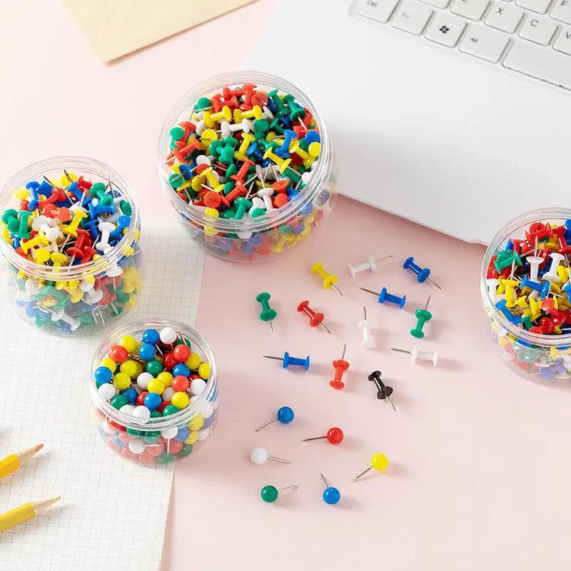 100 Multicolor Push Pins – Plastic Thumb Tacks for Cork Board Push Pins Set Axl