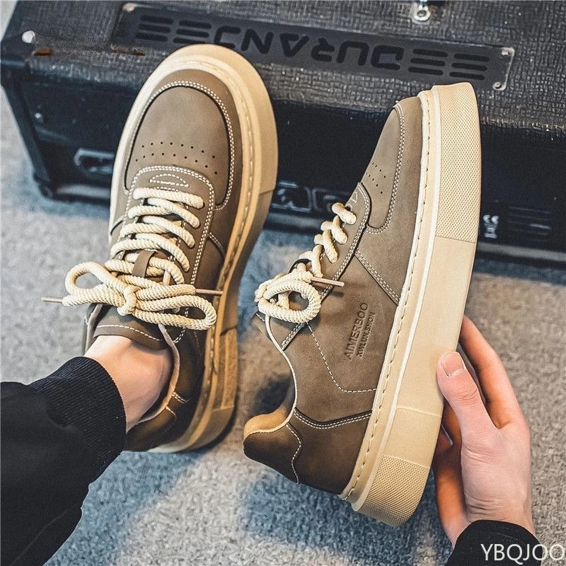 YBQJOO Men's Casual Board Shoes – Trendy Lace-Up Sneakers Casual Board Shoes Axl Brown 39
