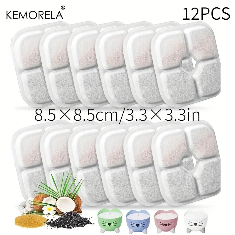 KEMORELA 6/12 Replacement Filter Chips – Pet Cat Water Fountain Pet Fountain Filter Axl 12pcs