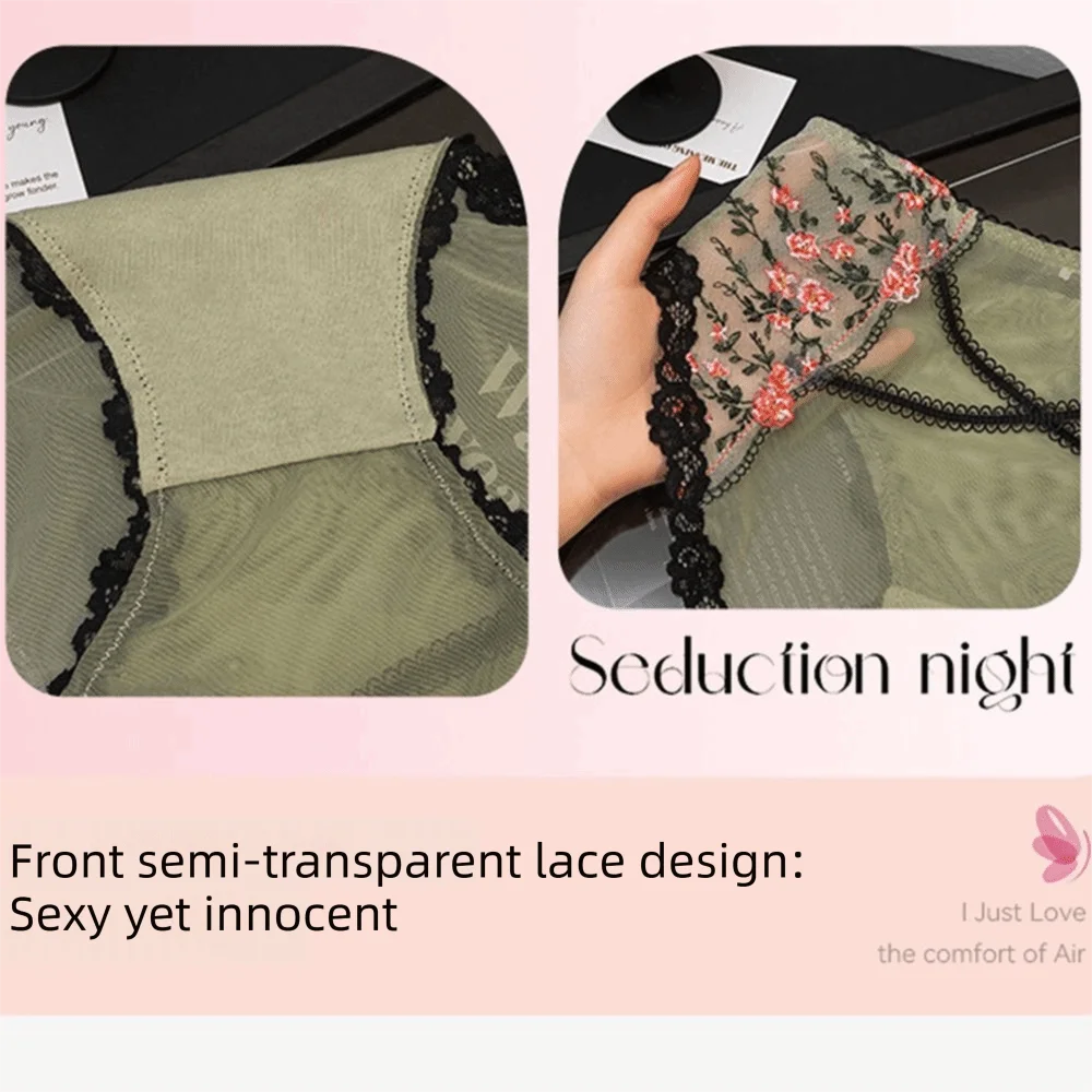 Women's Floral Lace Briefs – Breathable Mesh Embroidery Panties Lace Briefs Axl