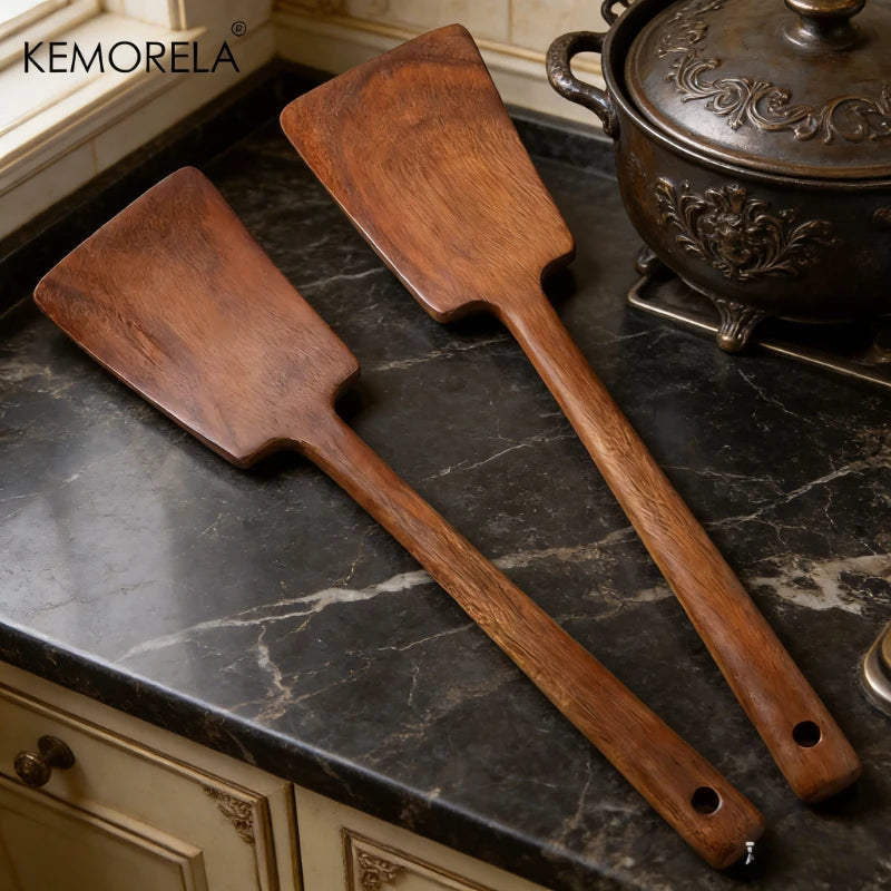 Acacia Wood Spatula for Non-Stick Pans | KEMORELA 1-2 Piece Set Wood Cooking Spatula Axl