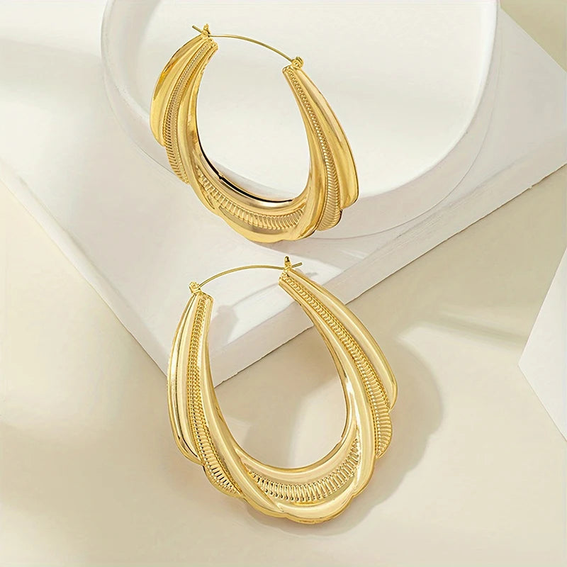 Huitan Textured Geometric Hoop Earrings for Women | E5855 Hoop Earrings Axl