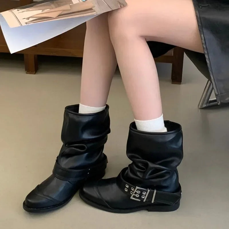 Women's Vintage Buckle Ankle Boots – Low Heel Round Toe Women's Ankle Boots Axl
