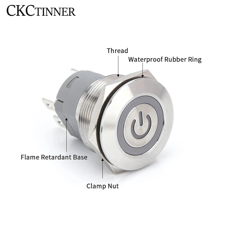 Metal LED Push Button Switch Waterproof 12–22MM | Self-Lock Push Button Switch Axl