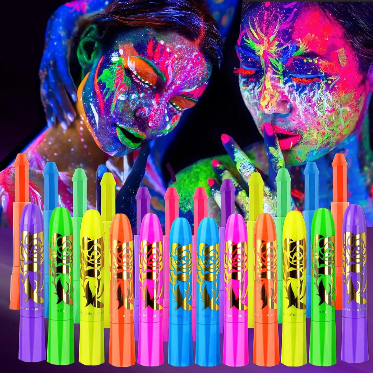 UV Neon Face & Body Paint Sticks – 6-Color Glow Party Kit UV Face Body Paint Axl