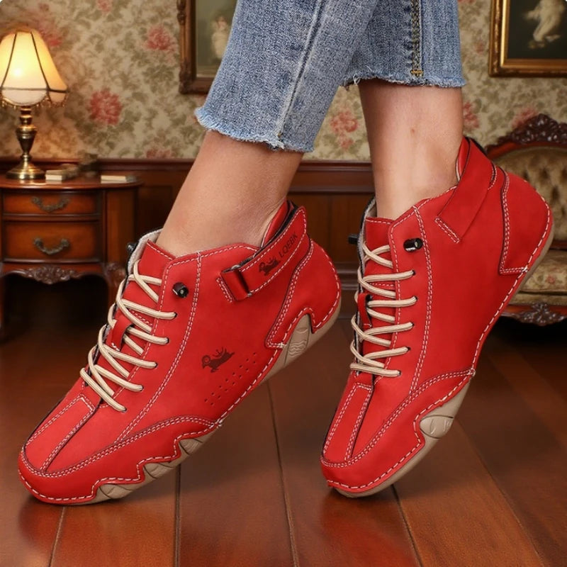 Women's Lace-Up High Top Ankle Boots – Retro PU Leather Women's Ankle Boots Axl