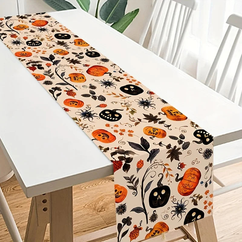Halloween Tablecloth – Pumpkin Skull Autumn Leaves & Bats Halloween Tablecloth Axl