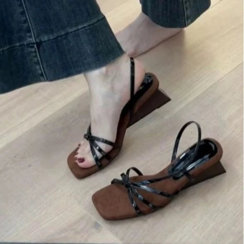 Women's Wedge Platform Sandals – Cross Strap Buckle Heels Wedge Platform Sandals Axl
