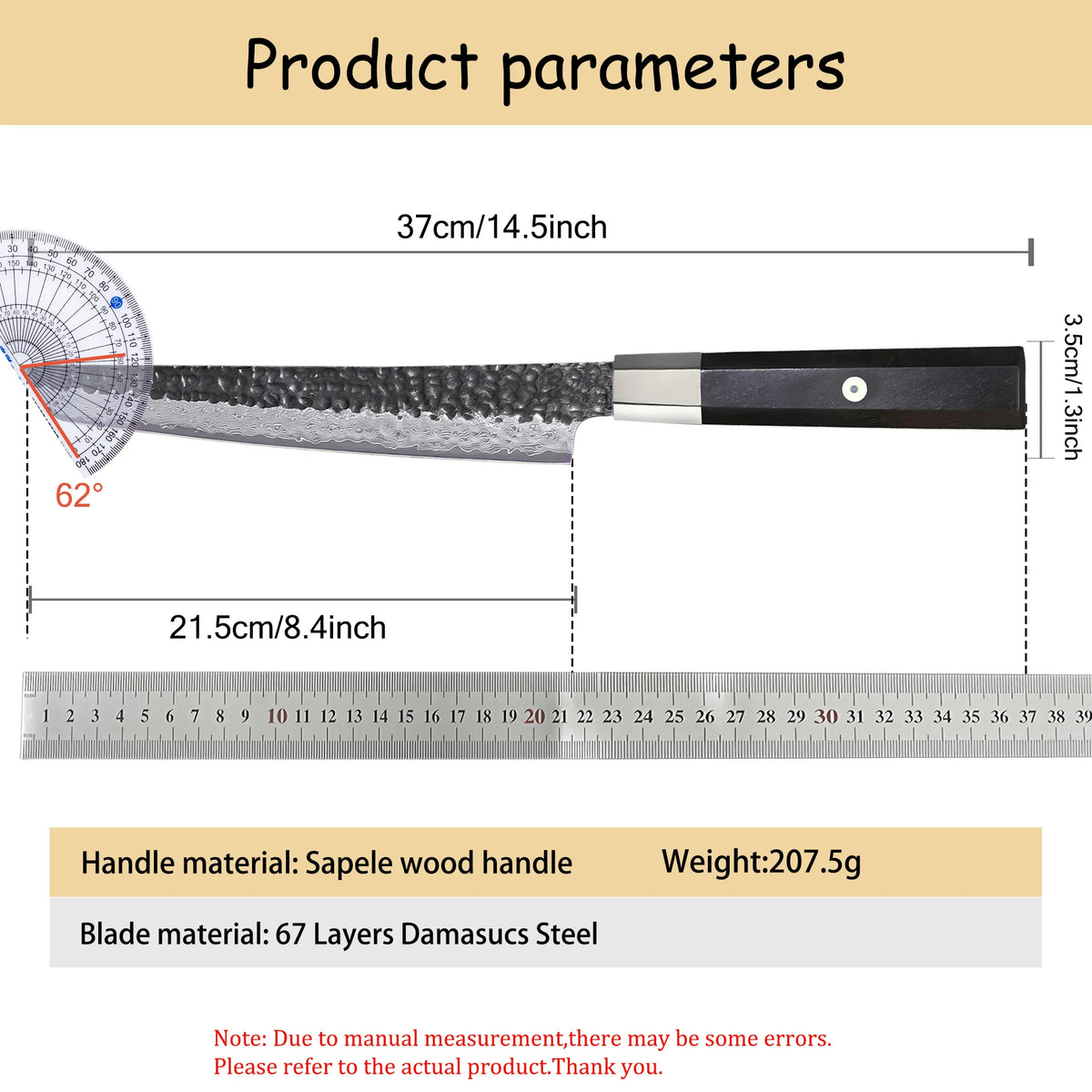 67-Layer Damascus Steel Sashimi & Fish Fillet Knife Damascus Kitchen Knife Axl