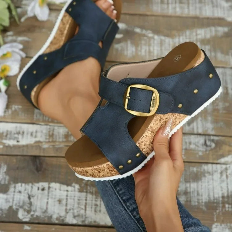 Women's Wedge Platform Sandals – Buckle Slip-On High Heel Wedge Platform Sandals Axl