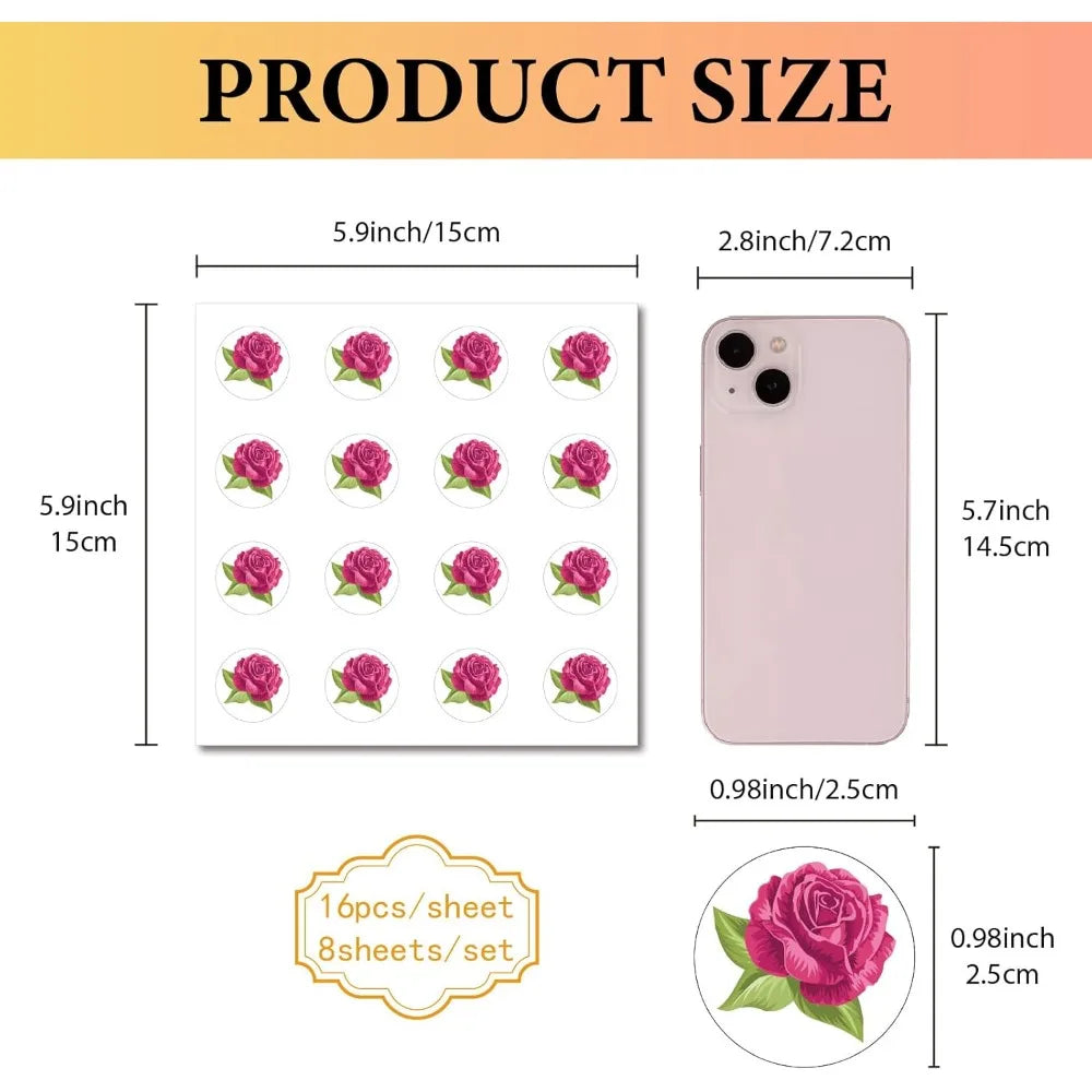 128 PCS Rose Stickers – Waterproof Self-Adhesive Decals 8 Sheets Decorative Stickers Axl