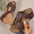 HAJINK Women's Platform Wedge Sandals | Summer Heeled Slides Platform Wedge Sandals Axl Brown 42
