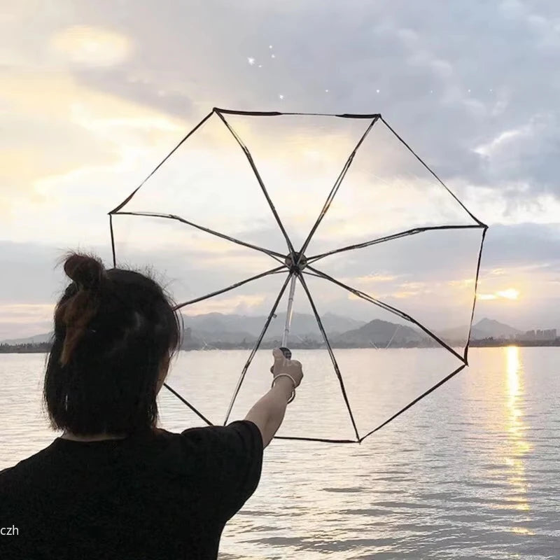 Korean Transparent Folding Umbrella – Auto Open & Close Folding Umbrella Axl