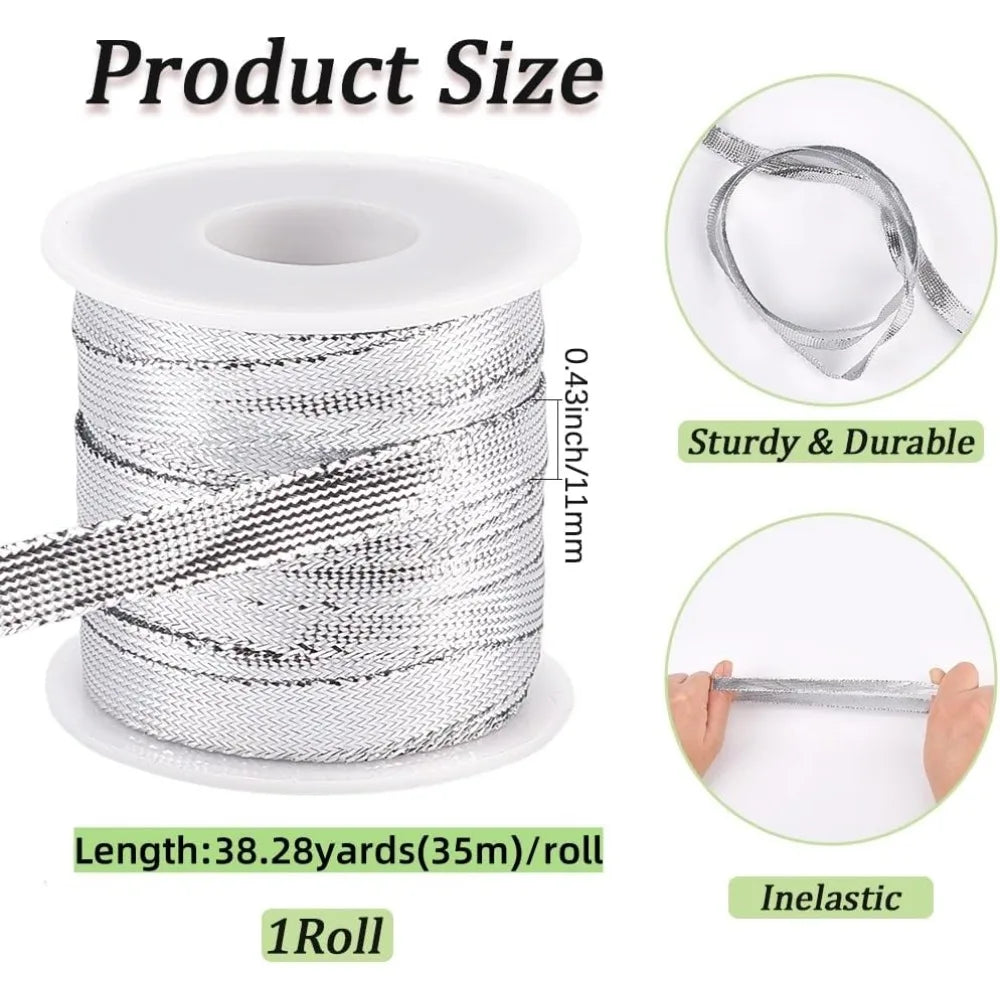 Sparkle Silver Nylon Ribbon – Dreadlock Braid & Gift Wrap 38 yd Craft Ribbon Axl