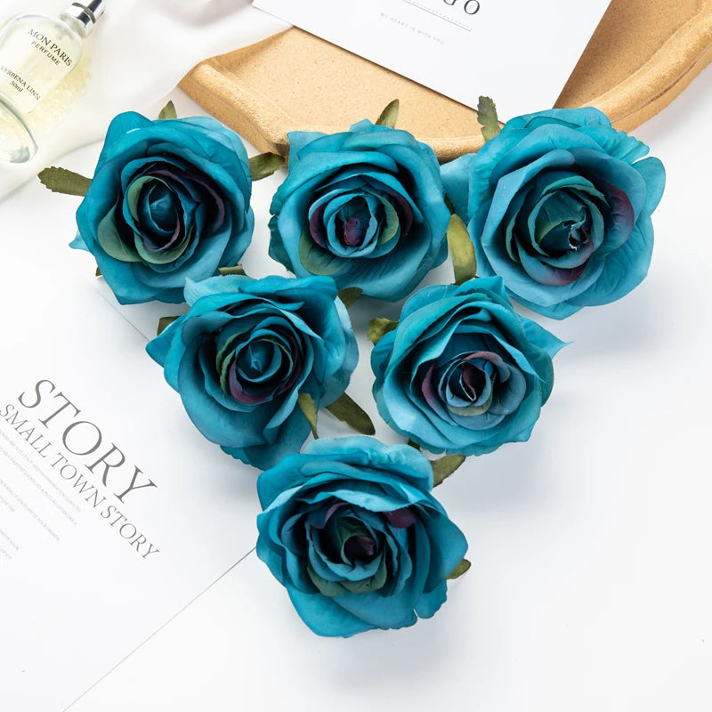 Artificial Silk Roses 10 Pcs – Wedding Bouquet & Home Décor Artificial Silk Flowers Axl DEEP BLUE