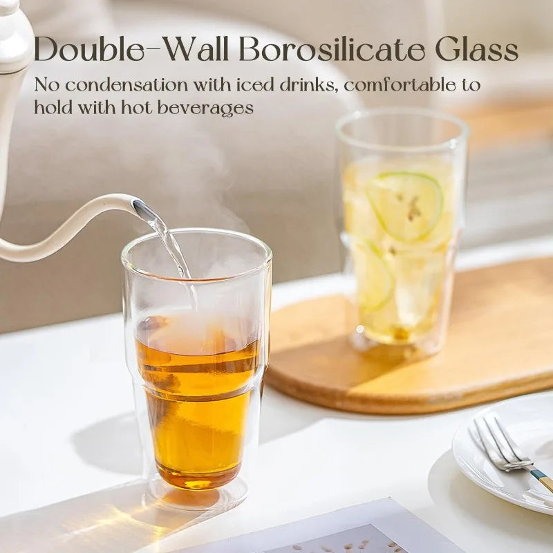 KEMORELA 473ml Double Wall Glass Tumbler Set of 2 | Insulated Glass Tumbler Set Axl