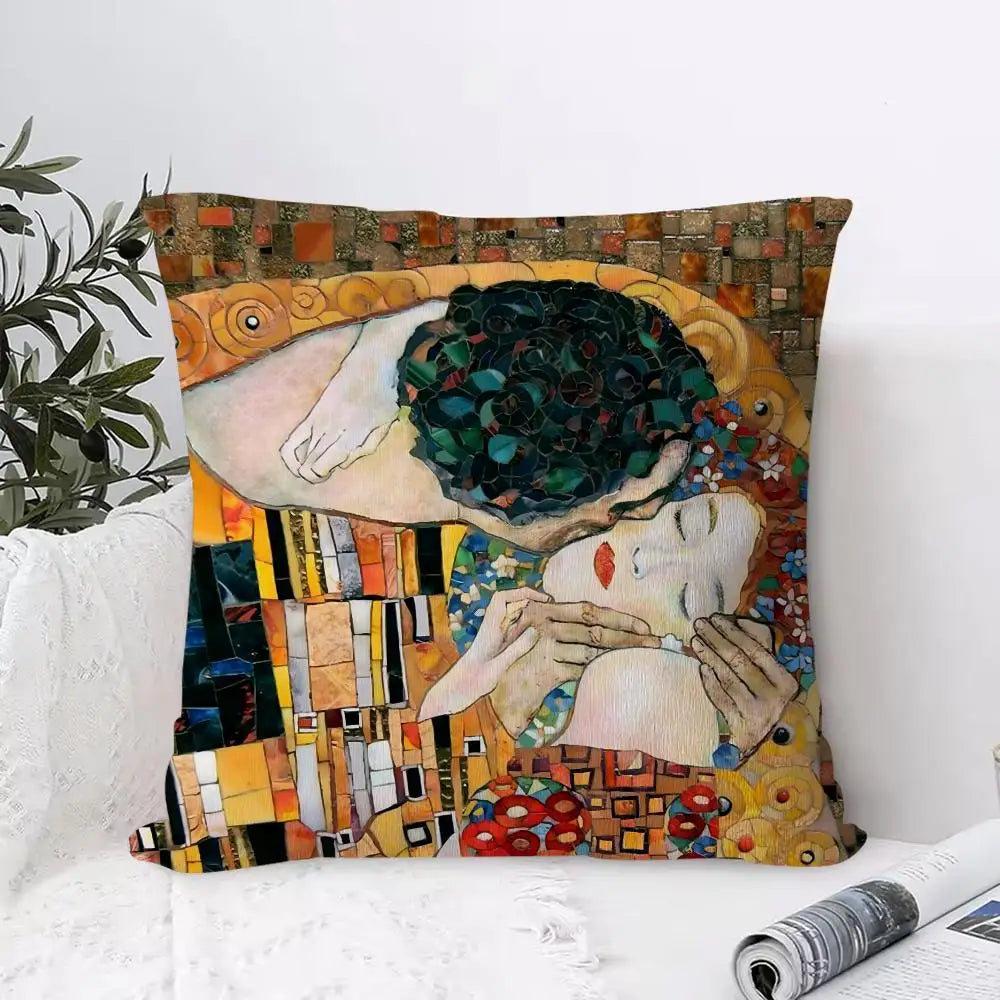 Gustav Klimt Art Pillow Case – Soft Fabric & Concealed Zipper Decorative Pillow Case Axl Black9 40X40cm