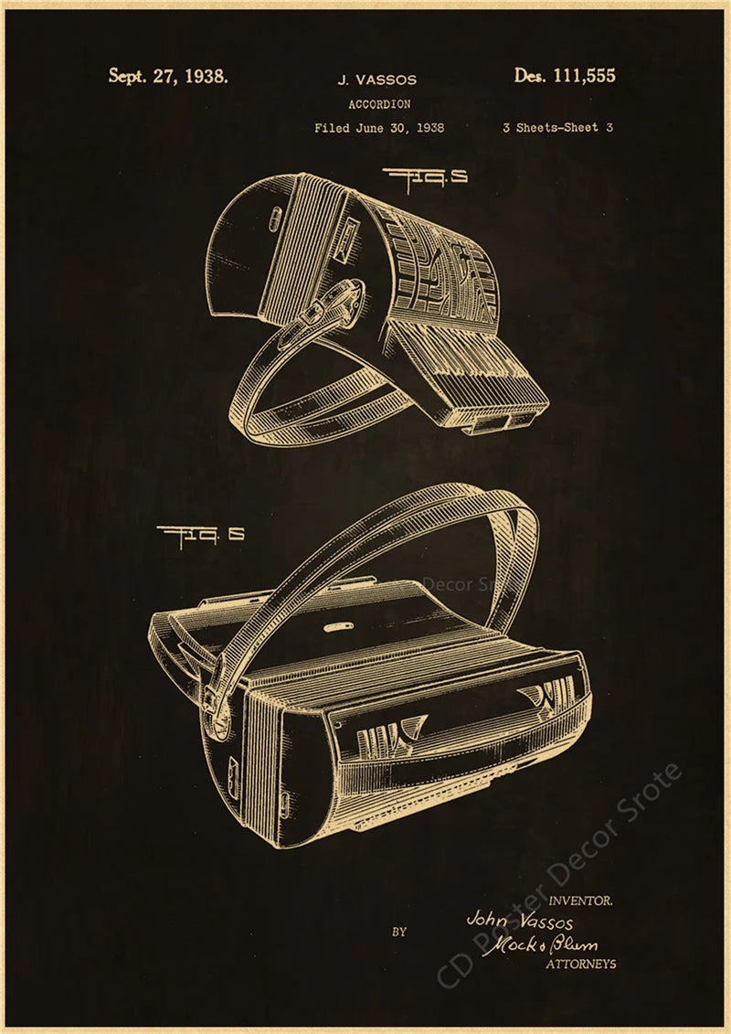 Retro Music Instrument Wall Poster – Trumpet Violin Piano Art