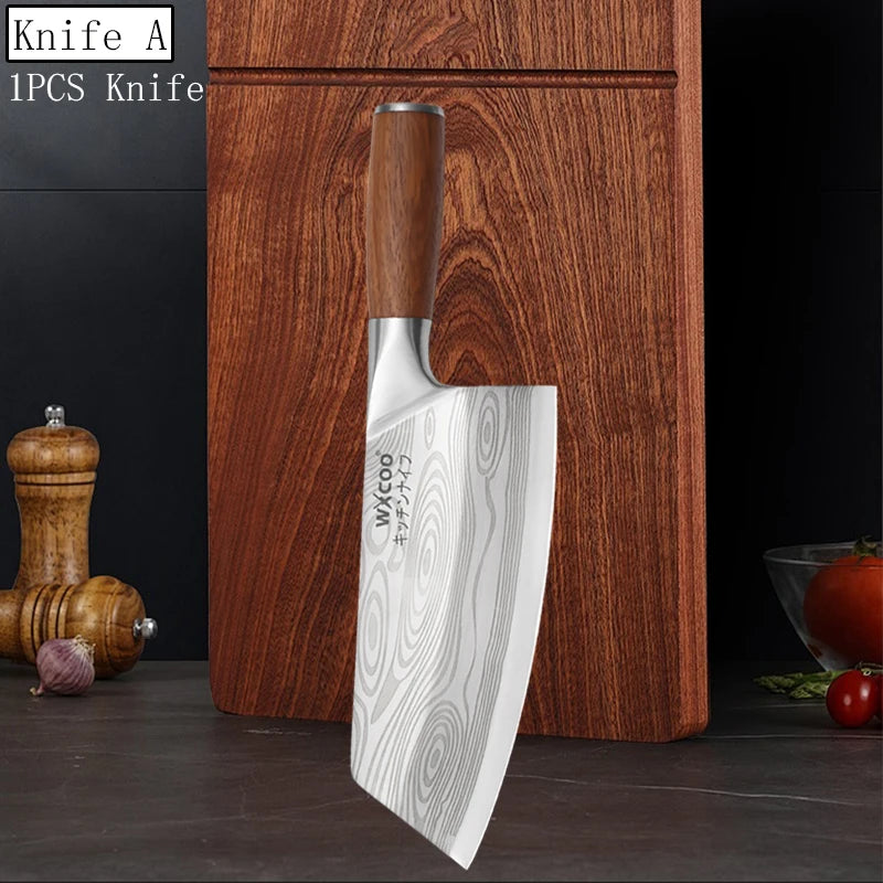 WXCOO Japanese Chef Knife – Forged Stainless Steel Santoku Set Kitchen Knife Set Axl Knife A
