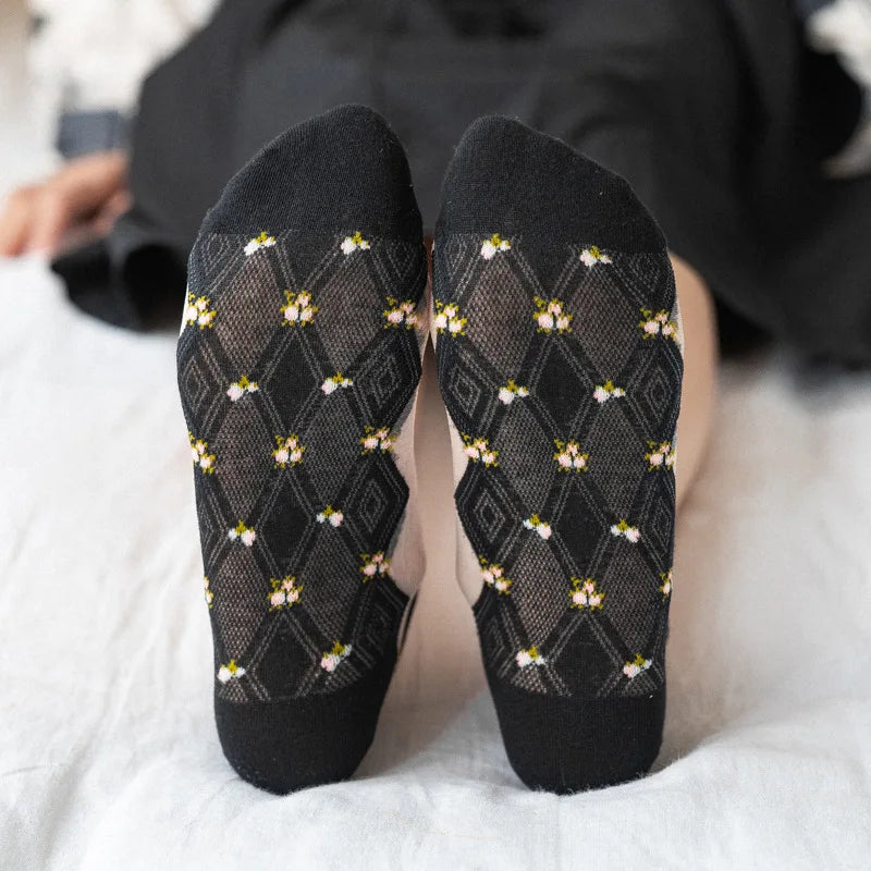 Women's Lace Floral Ankle Socks – 5 Pairs Breathable Cotton Women's Ankle Socks Axl