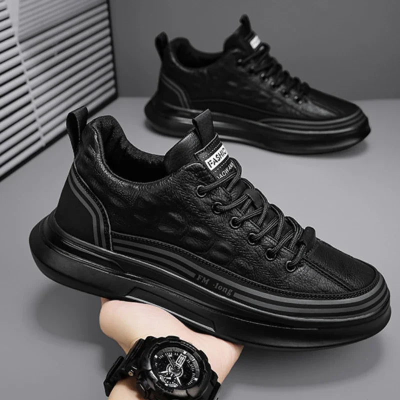 YBQJOO Men's Black Platform Sneakers – Casual Lace-Up Shoes Platform Sneakers Axl