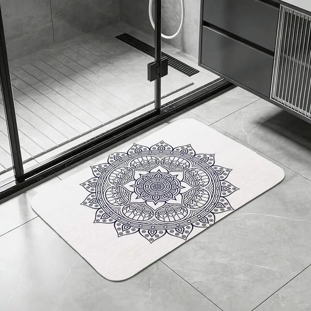 Lotus Mandala Diatomite Bath Mat – Quick Dry & Non-Slip Diatomite Bath Mat Axl White8 50x80cm