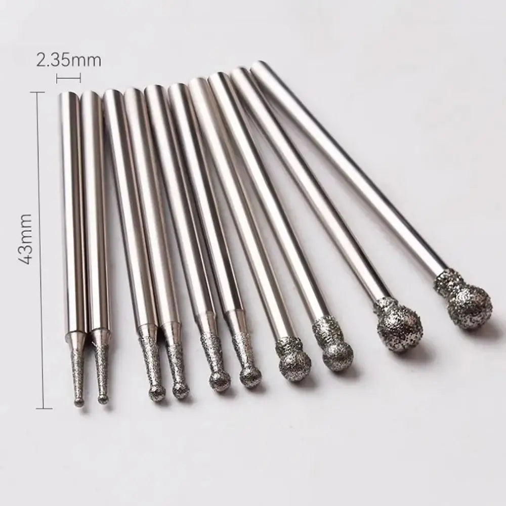 5-Pc Diamond Spherical Burr Set – 2.35mm Shank, 0.5–8mm Diamond Grinding Burr Axl