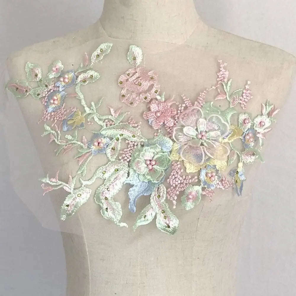 3D Floral Embroidered Lace Applique Patch – DIY Sewing Fabric Lace Fabric Applique Axl