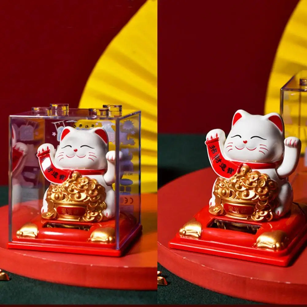 Solar Lucky Cat Figurine – Auto Wave Fortune Cat Ornament Solar Cat Figurine Axl