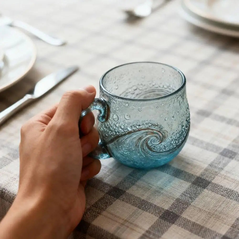 Sea Glass Wave Mug – Textured Ocean Glass Cup 350ml Glass Mug Axl
